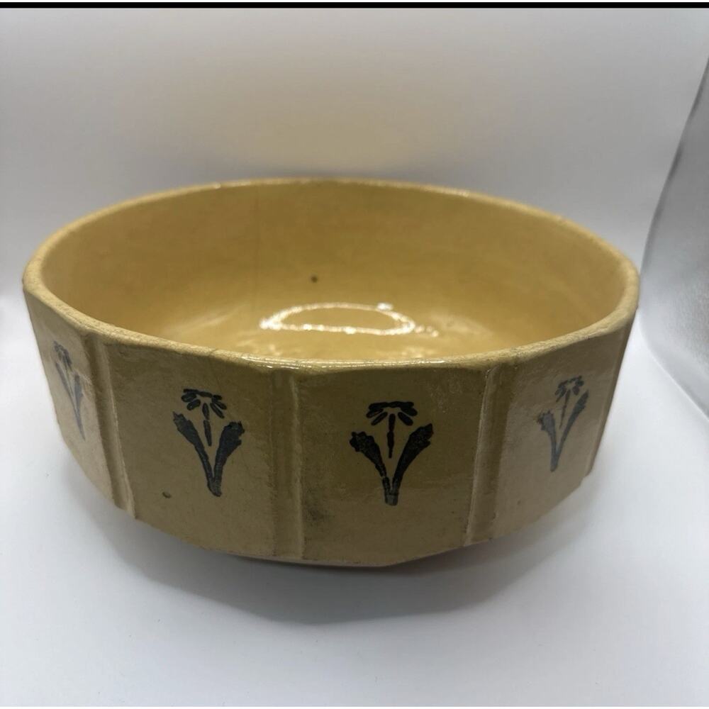 RARE 9.4inANTIQUE 12 PANEL DAISY CUSTARD BOWL #1 MORTON POTTERY YELLOW WARE MINT